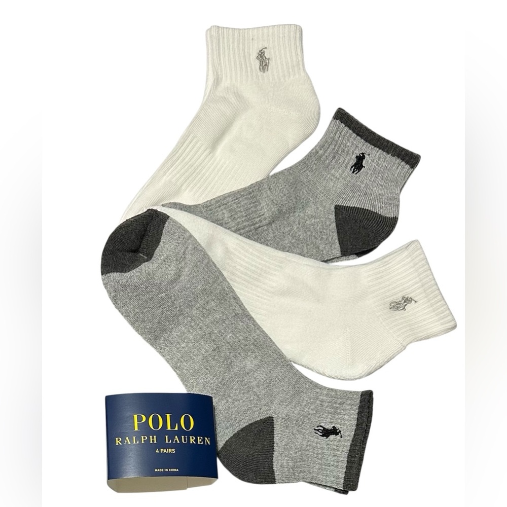 Polo Ralph Lauren Men's Athletic 4-Pair Quarter Cut Socks Gray/White